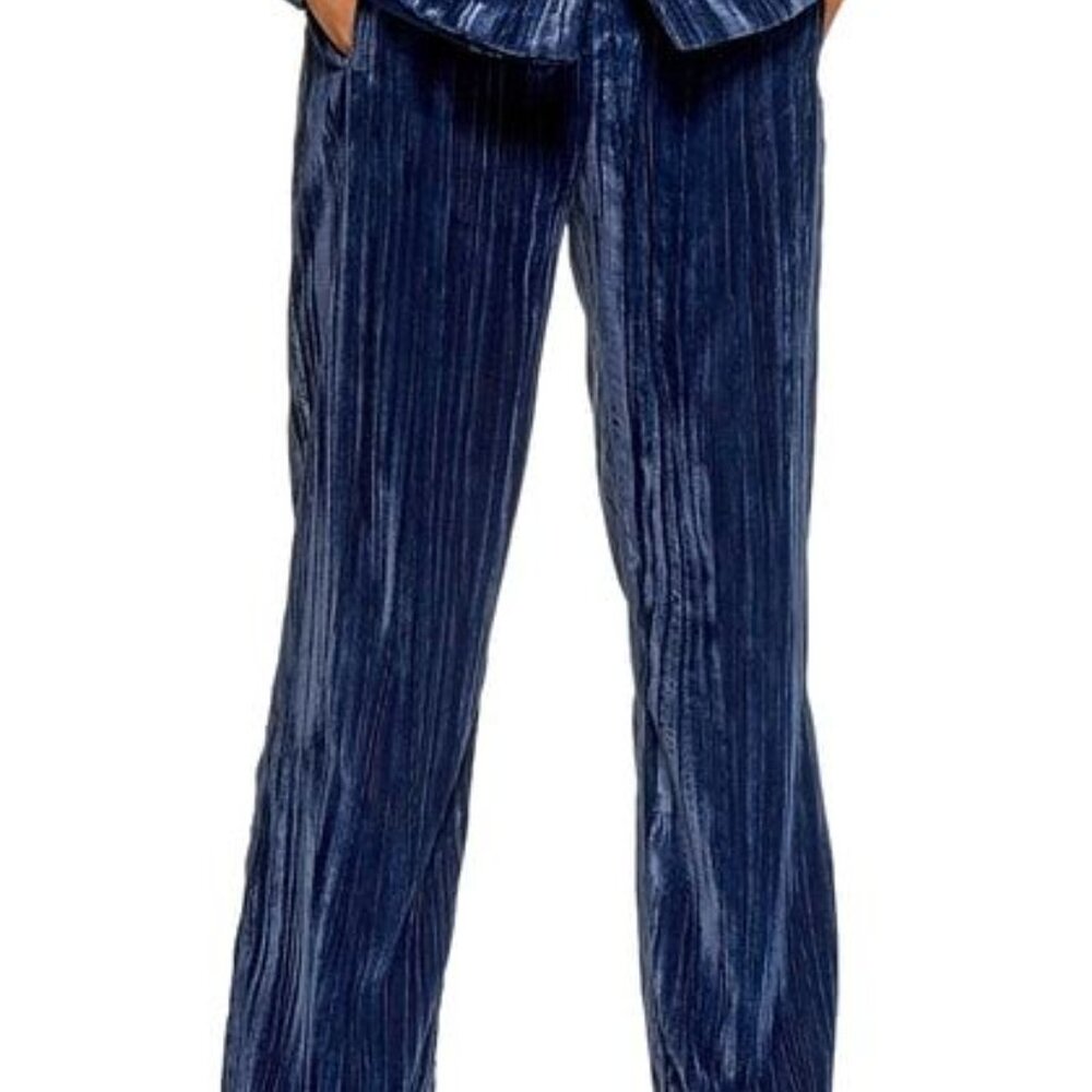 TOPSHOP Crinkle Velvet Trousers in Navy